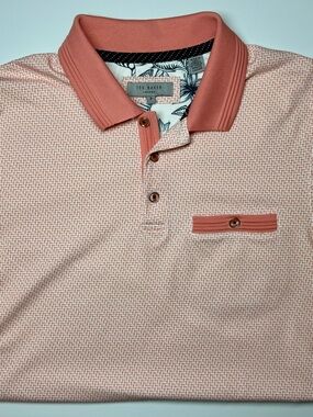 Ted Baker Sloughi Geo Print Slim Fit Polo Shirt Coral Pink Men’s 3 Medium
